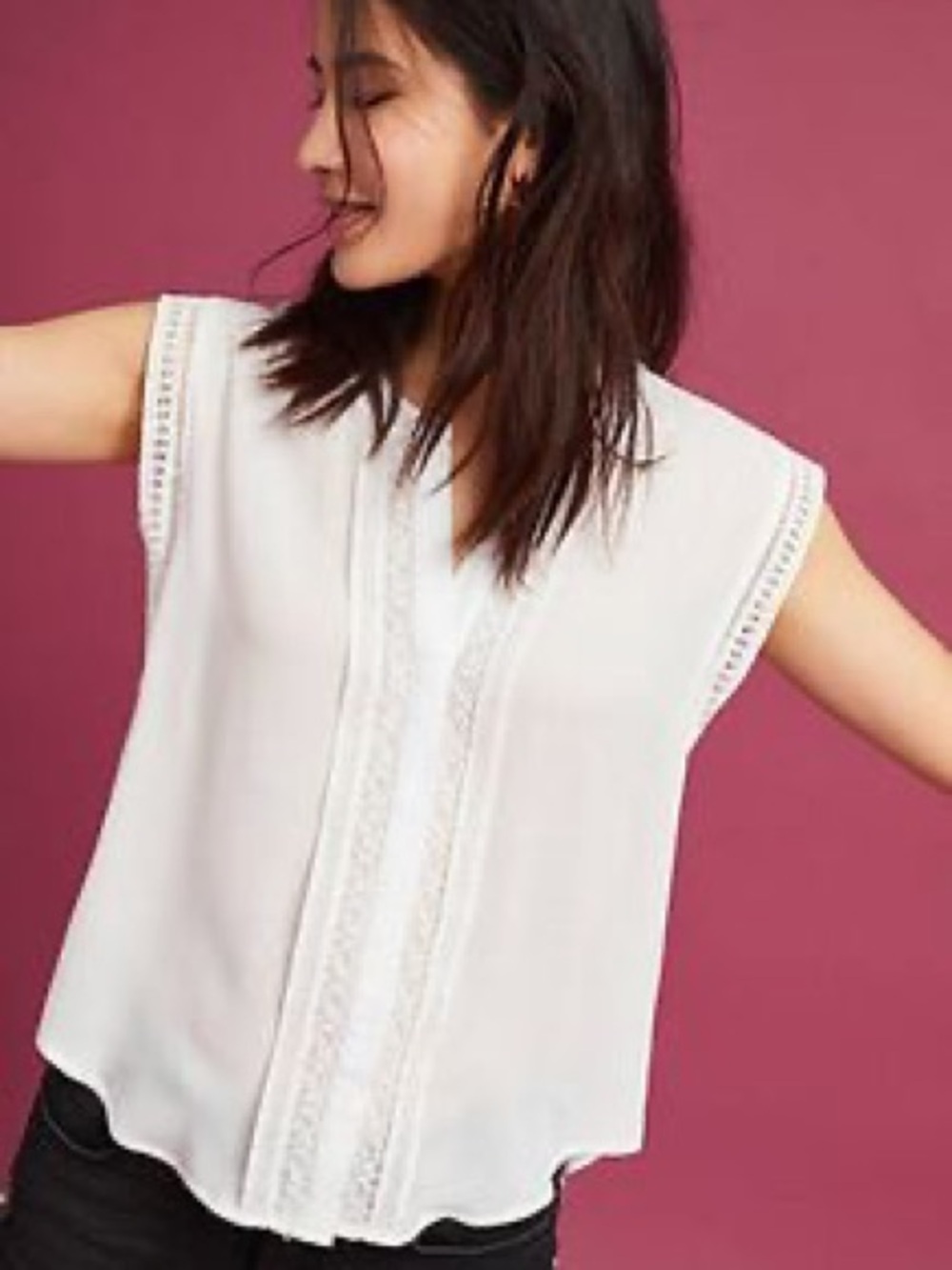 Anthropologie | Eri + Ali Women’s White Bayley Lace Button down Blouse - Size M
